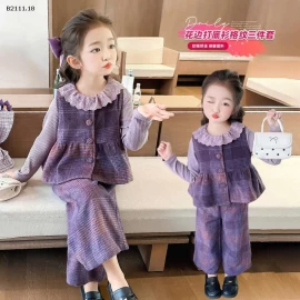 Bộ áo quần ống loe kẻ caro 3 chi tiết cho bé gái-sỉ 296k