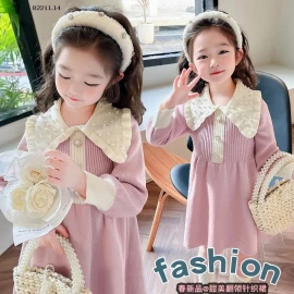 Váy len cổ vuông đính ngọc trai cho bé gái - giá sỉ 220k