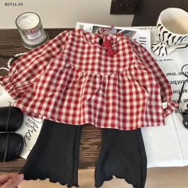 SET ÁO KẺ CARO MIX QUẦN ỒNG LOE BG- sỉ 260k