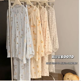 BỘ NGỦ COTTON NHĂN HỌA TIẾT DÀI TAY CHO NỮ-sỉ 173k