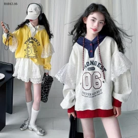 ÁO NỈ HỌA TIẾT SỐ 06 PHỐI REN CHO BG- sỉ 245k