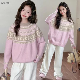 Áo len thắt nơ xinh xắn cho bé gái, cổ tròn- Giá sỉ 290k