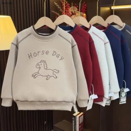 Áo nỉ in ngựa lót lông cừu cho bé-Giá sỉ 132k