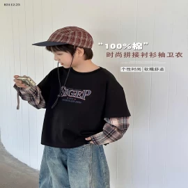 Áo thun tay ngắn kiểu hai mảnh phối họa tiết kẻ caro  Elmo Baby Kids AMBB-Giá sỉ  sz 90-150 : 195k Sz 160 : 210k Sz 170 : 228k