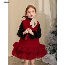 VÁY DẠ ĐỎ SÁT NÁCH PHỐI VOAN HOA TẦNG BG-Giá sỉ 345k