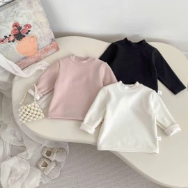 Áo giữ nhiệt mùa đông 2025 cho trẻ em màu trơn, cổ tròn- giá sỉ 140k