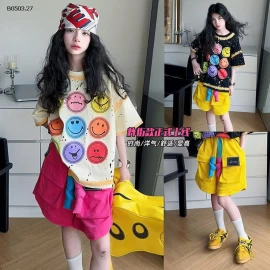ÁO MẶT CƯỜI & SHORT TÚI HỘP BG-Giá sỉ áo: 184k quần: #205k