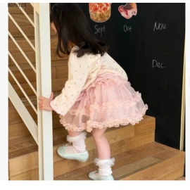 Set 3 chi tiết ĐẦM VOAN HỒNG MIX CARDIGAN HOA-Giá sỉ 295k/set 