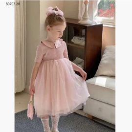 ĐẦM MONTOGHI NGẮN TAY PHỐI CHÂN VOAN-Giá sỉ 240k