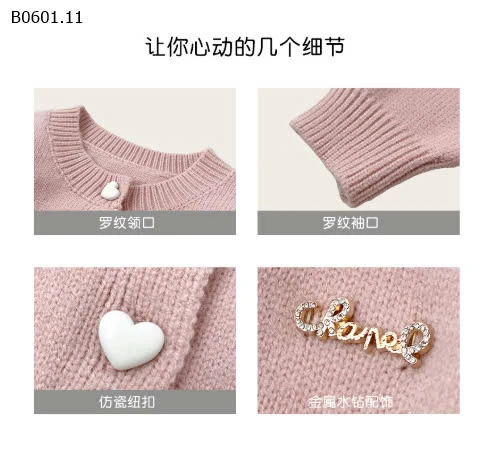 Bộ hai món áo khoác dệt kim váy sọc Cherrycoco- sỉ 304k