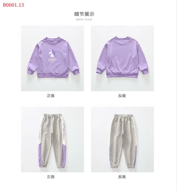 BỘ NỈ UNICORN BÉ GÁI SIZE ĐẠI-sỉ 135k