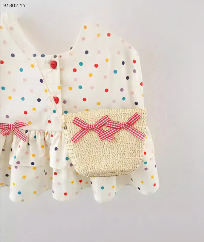 VÁY SÁT NÁCH VIỀN BÈO CHẤM BI BG - si 124k