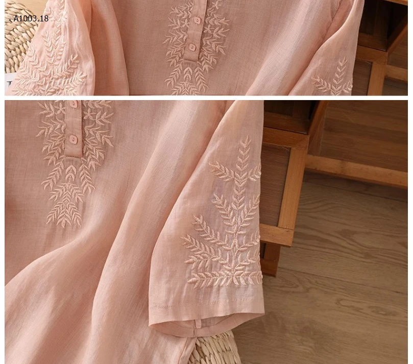 ÁO ĐŨI THÊU CỔ V TAY LỬNG NỮ SỈ 120K