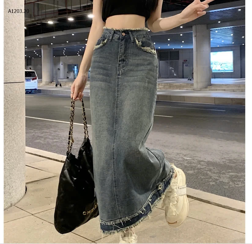 CHÂN VÁY JEAN PHỐI TUA RUA NỮ DÁNG DÀIsỉ 135k