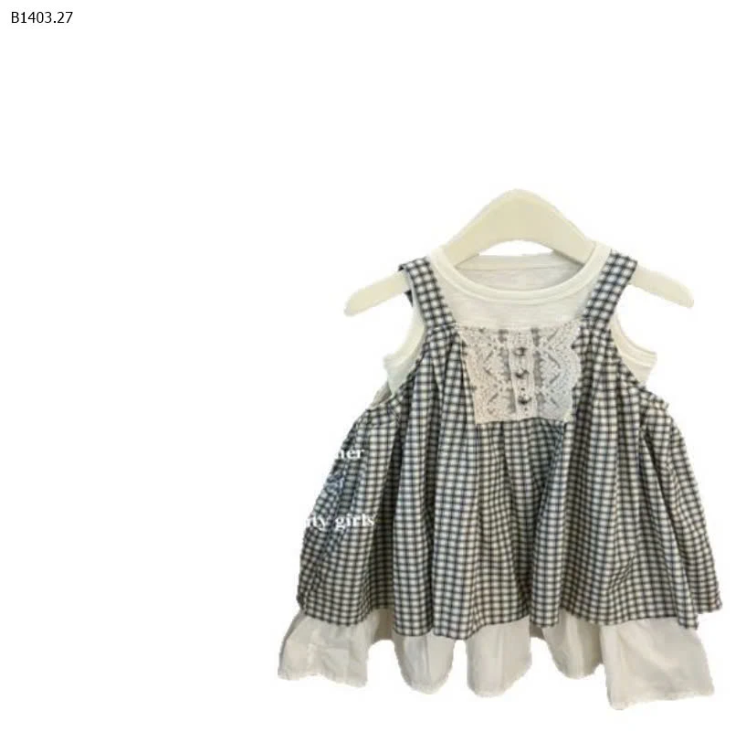 SET VÁY KẺ CARO MIX ÁO 3 LỖ CHO BG-sỉ 199k