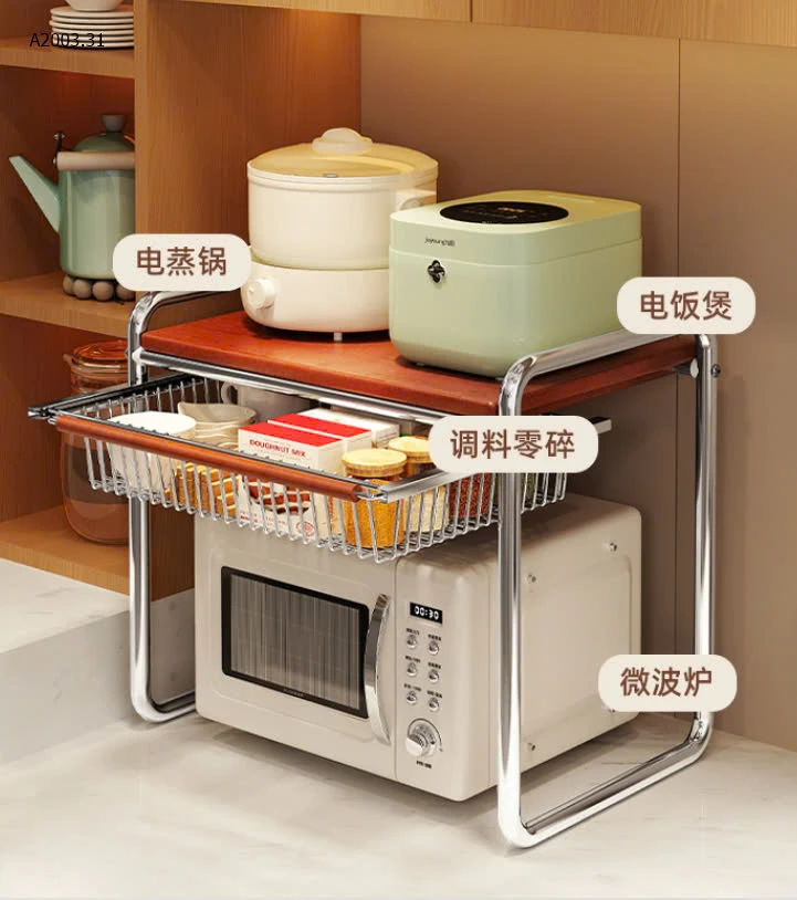 KỆ 2 TẦNG INOX MẶT GỖ – GỌN GÀNG, TIỆN LỢI-sỉ 305k