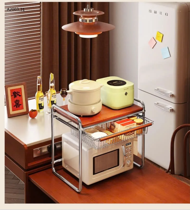 KỆ 2 TẦNG INOX MẶT GỖ – GỌN GÀNG, TIỆN LỢI-sỉ 305k