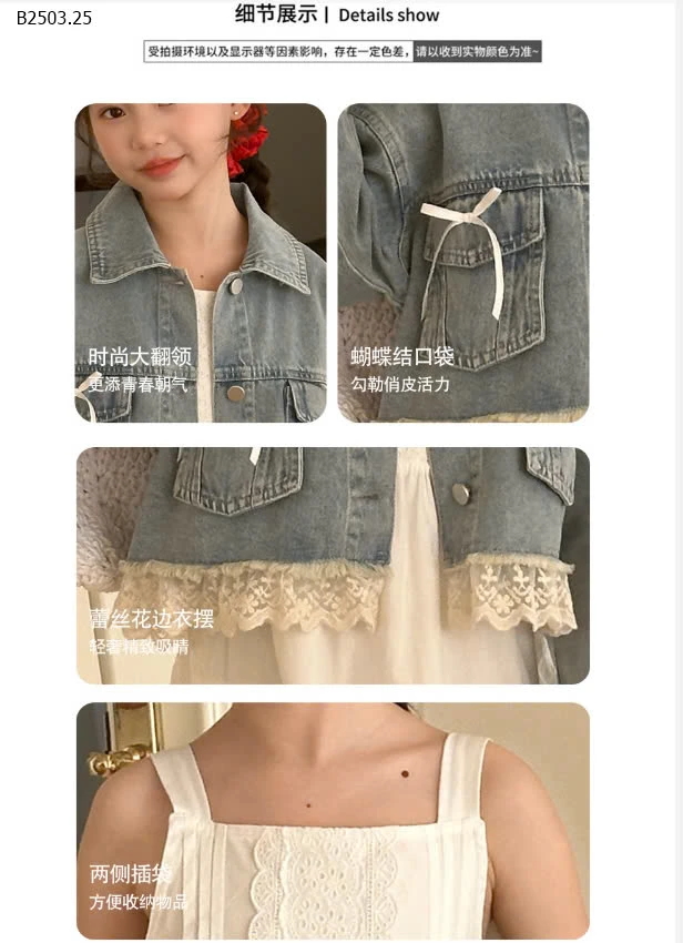 Set áo jean mix váy trắng phối ren 2s bản to-sỉ Áo : 222k            Váy : 217k