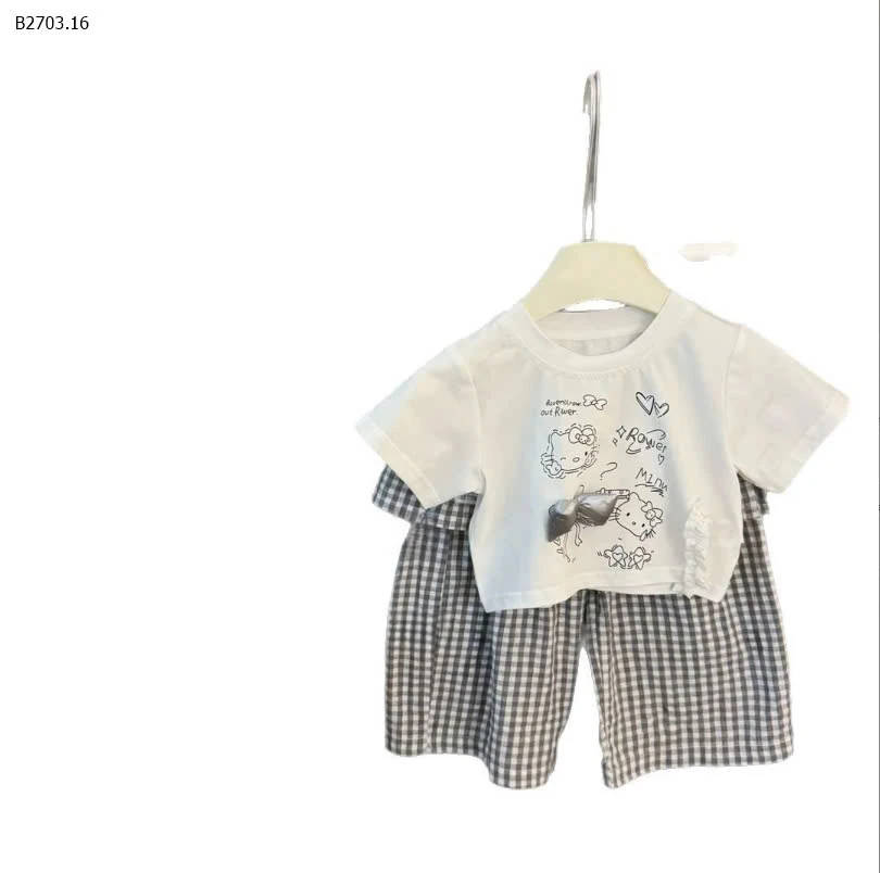 Set áo phông mèo kitty mix quần caro -sỉ Áo : 86k          Quần : 132k