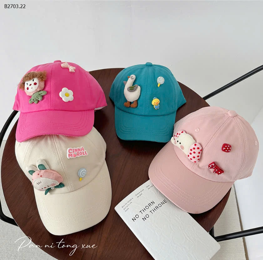 MŨ LƯỠI TRAI ĐÍNH STICKER 3D CHO BÉ-sỉ 95k