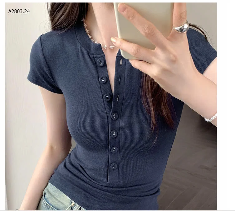 ÁO THUN CỘC TAY CỔ TRÒN PHỐI CÚC CHO NỮ-sỉ 128k