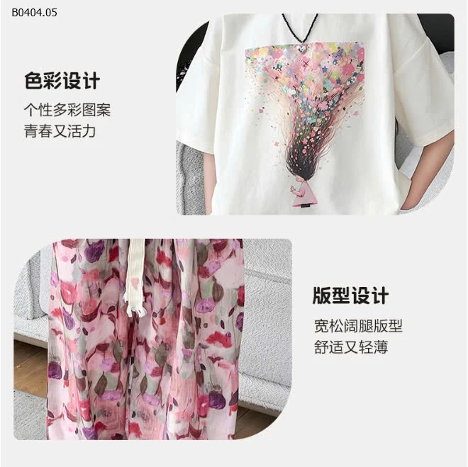 SÉT ÁO MIX QUẦN SUÔNG HOA SZ ĐẠI-sỉ Áo : 143k            Quần : 144k            Set : 238k 