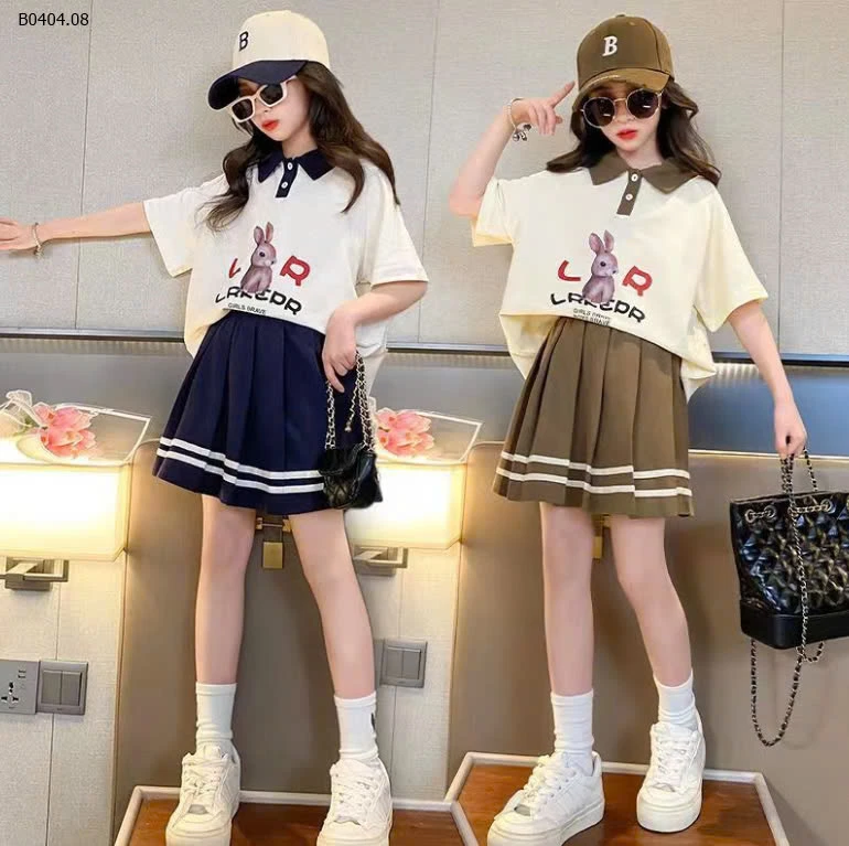 SET ÁO POLO MIX CHÂN VÁY XẾP LY BG -sỉ 150k