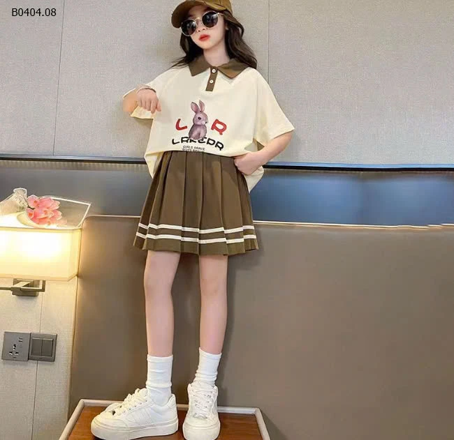 SET ÁO POLO MIX CHÂN VÁY XẾP LY BG -sỉ 150k