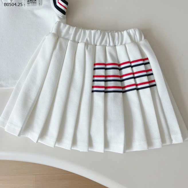 SET ÁO POLO MIX CHÂN VÁY XẾP LY CHO BÉ GÁI-sỉ 165k