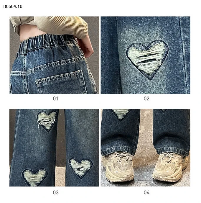 JEANS SUÔNG THÊU TRÁI TIM-sỉ 148k