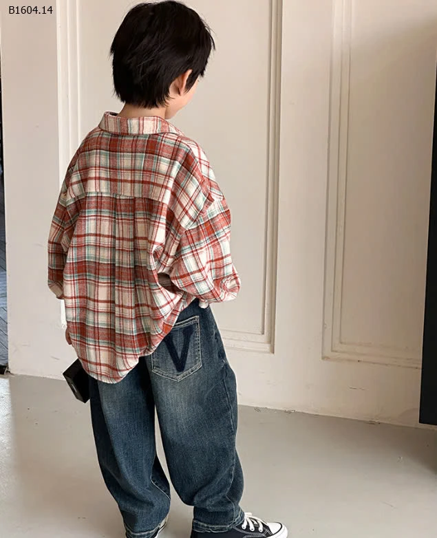 ÁO SƠ MI KẺ DÀI TAY CHO BÉ TRAI -sỉ 115k