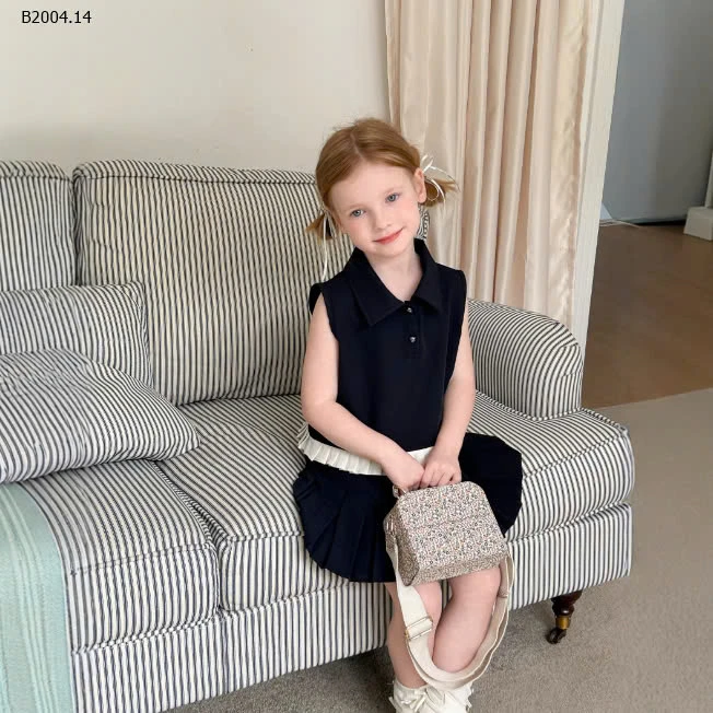 SET ÁO POLO MIX CHÂN VÁY XẾP LY BG -sỉ 227k