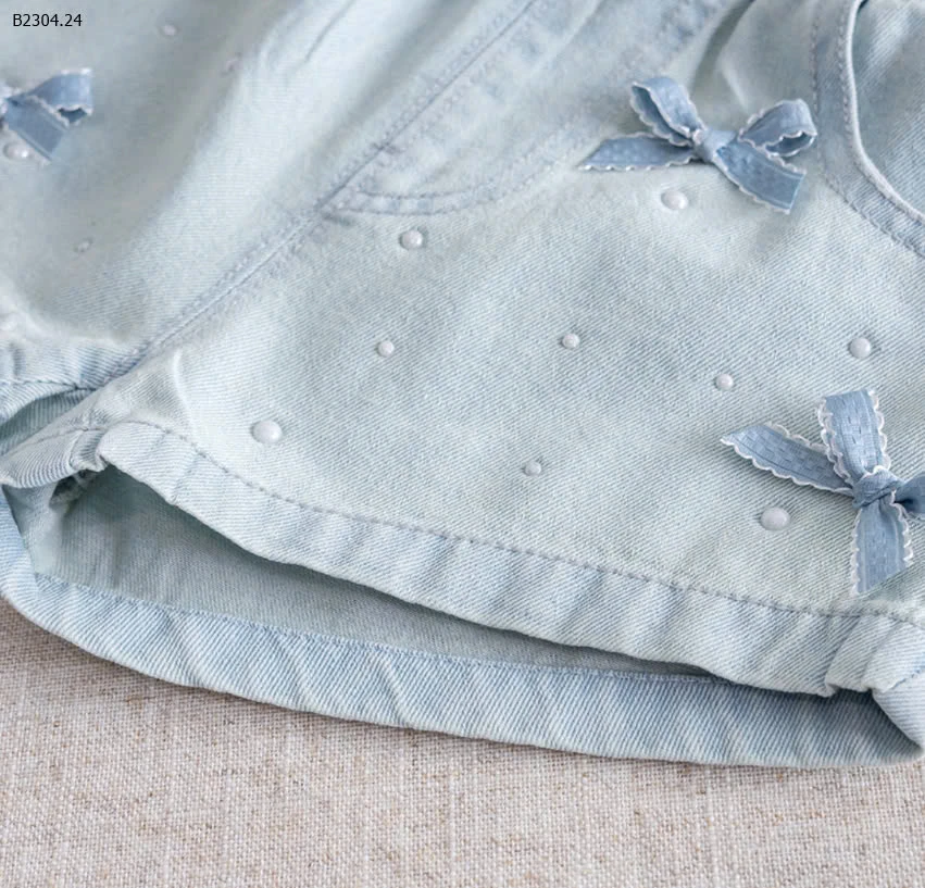 QUẦN SHORT JEAN ĐÍNH NƠ VÀ HẠT TRẮNG CHO BÉ GÁI-sỉ 110k