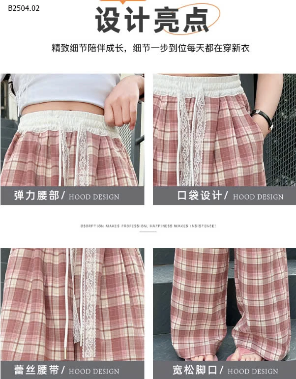 QUẦN SUÔNG KẺ ỐNG RỘNG CẠP CHUN BG-sỉ 142k