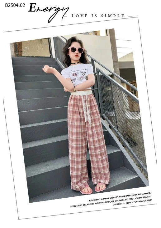 QUẦN SUÔNG KẺ ỐNG RỘNG CẠP CHUN BG-sỉ 142k