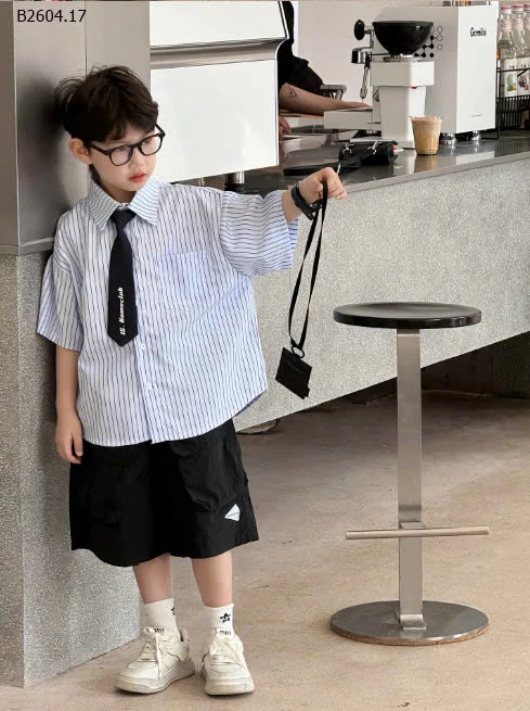 ÁO SƠ MI CỘC TAY KÈM CÀ VẠT BT TAIRU -sỉ 145k