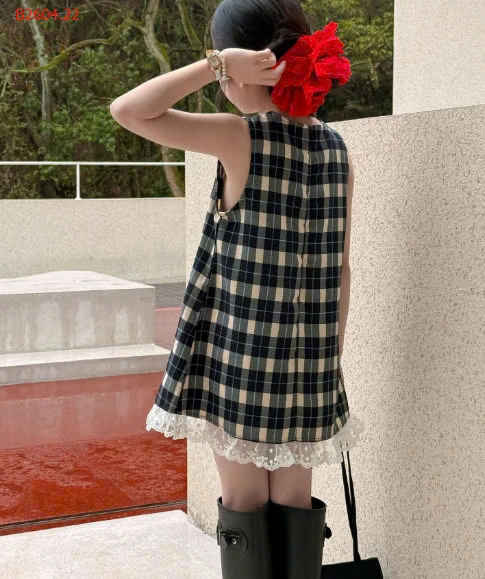 VÁY KẺ CARO VIỀN REN BG-sỉ 174k