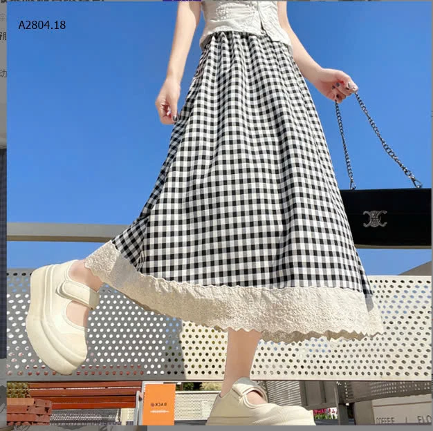 CHÂN VÁY CARO DÁNG RỘNG PHỐI REN -sỉ 131k