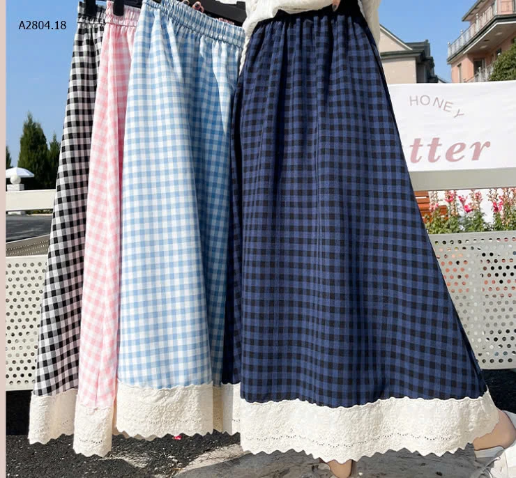 CHÂN VÁY CARO DÁNG RỘNG PHỐI REN -sỉ 131k