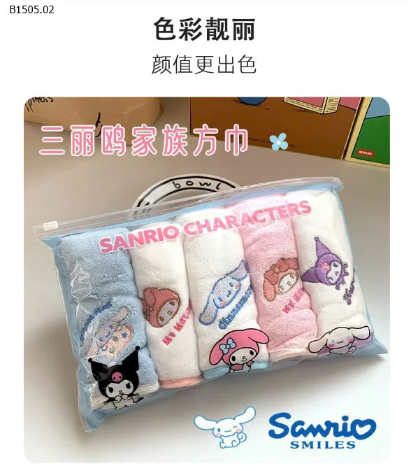 Set 5 khăn mặt Kuromi cho bé hãng Sanrio Siêu xịn -Sỉ 50k/ 1 sét 5 khăn