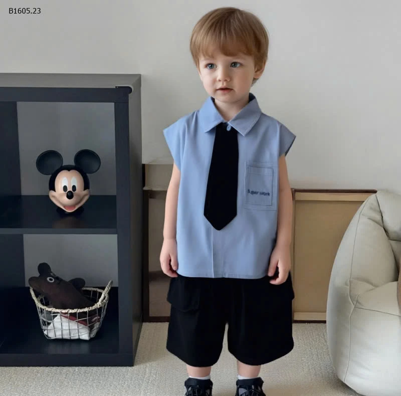 SET ÁO SƠ MI KÈM CÀ VẠT MIX SHORT CẠP CHUN-sỉ 120k