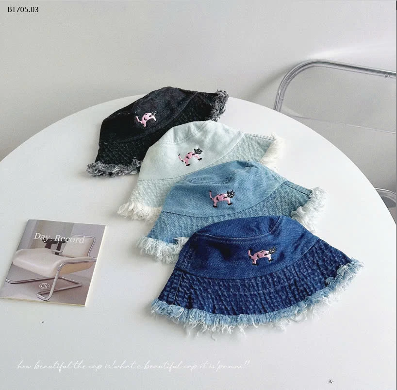 MŨ DENIM MÈO VIỀN RÁCH CHO BÉ GÁI -sỉ 93k