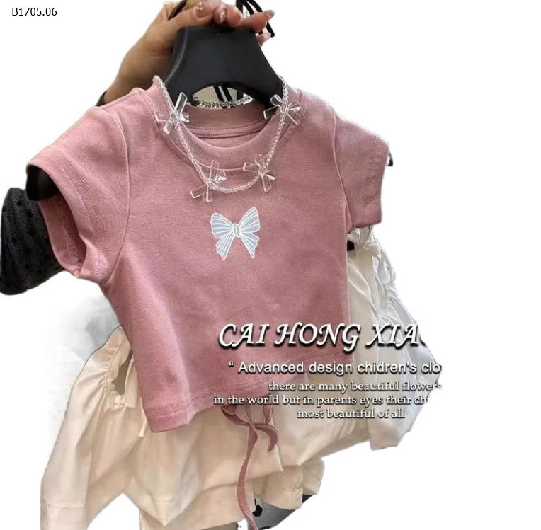 ÁO THUN NƠ CROPTOP BÉ GÁI  -sỉ 95k