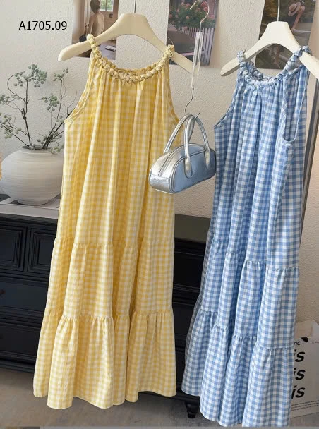 VÁY YẾM DÁNG DÀI KẺ CARO-sỉ 208k