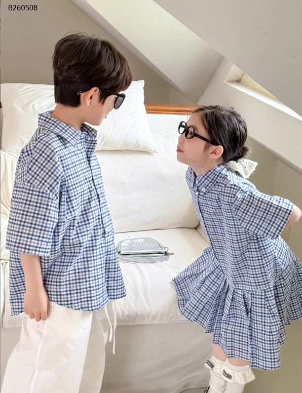  SET COUPLE KẺ CHO BÉ- Sỉ Giá: sơ mi: 142k              váy kẻ: 184k              quần trắng: 154k 
