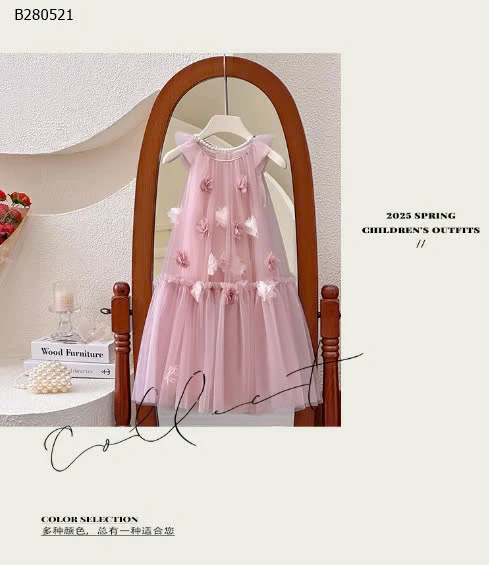 VÁY ĐÍNH HOA NỔI CHO BÉ-Sỉ 198k