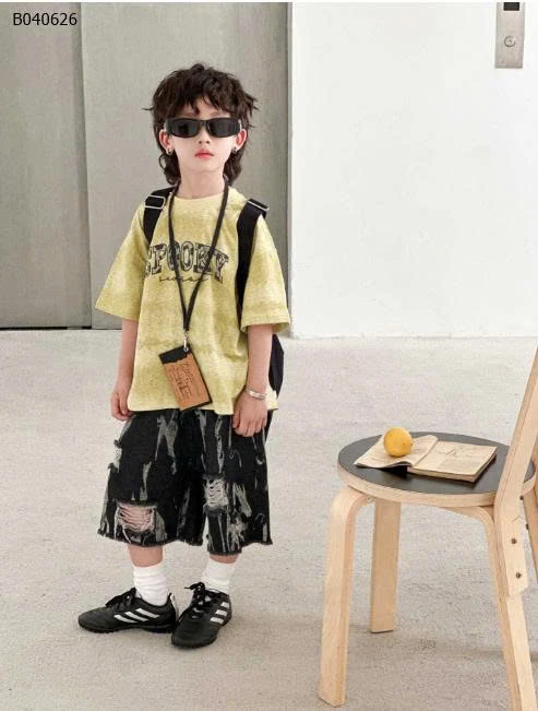 SET ÁO PHÔNG MIX QUẦN SHORT JEAN TUA RUA BÉ TRAI - sỉ áo = quần: 110k
