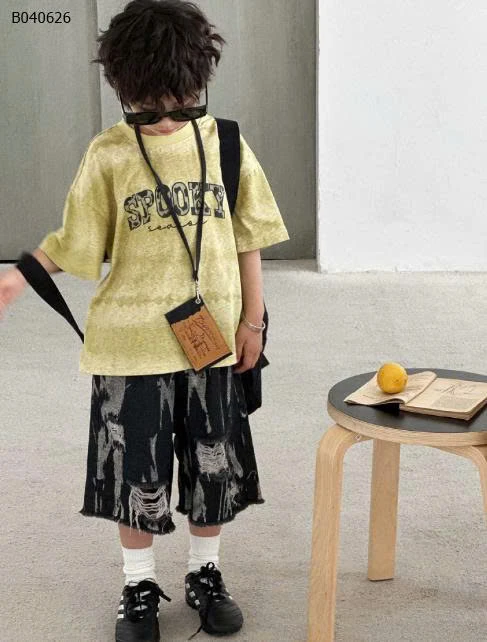SET ÁO PHÔNG MIX QUẦN SHORT JEAN TUA RUA BÉ TRAI - sỉ áo = quần: 110k