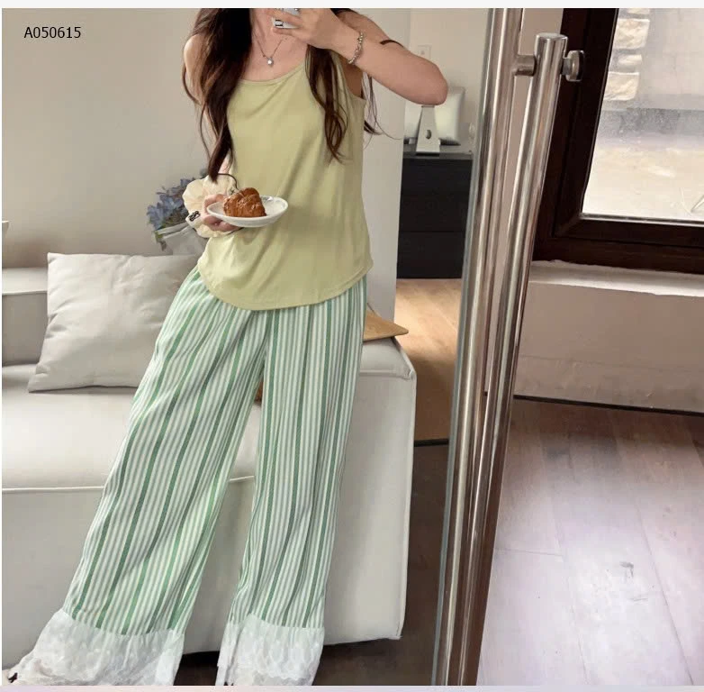 BỘ ÁO 2 DÂY QUẦN DÀI PHỐI REN CHO NỮ  - sỉ 206k