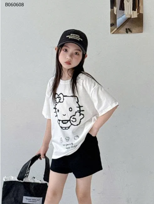 SET ÁO THUN + QUẦN SHORT HELLO KITTY BÉ GÁI - Sỉ giá áo=quần: 113k 